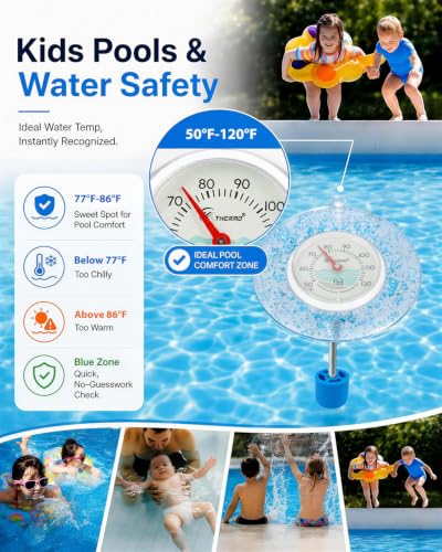 Glow Dial Floating Pool Thermometer Easy Read - Glitter Water Temp Gauge - color: Pool Thermometer - Blue
