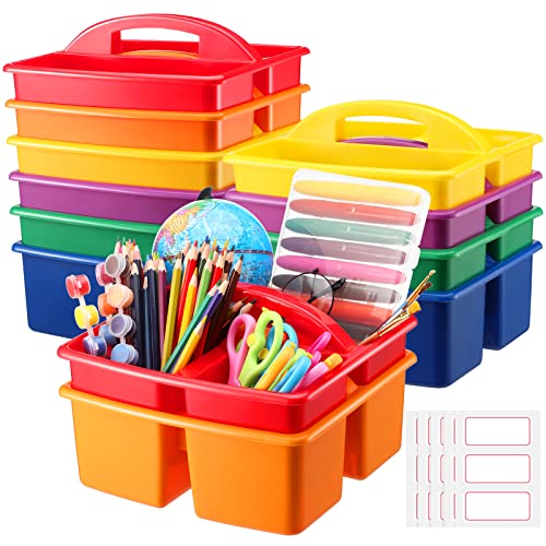 Tanlade 12 Pcs Classroom Storage Caddies Stackable Utility Caddies with 3 Compartment Portable Plastic Caddy with Handle Classroom Storage Bins Organizers for Kids Schools Art Craft Supplies