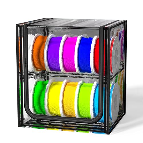 3D Printer Filament Storage Box with Desiccants, 2 Tiers Metal Filament Storage Rack with Trans Cover, Holds Up to 24 Rolls of Filaments, 3D Filament Storage for Home, Office Workshop, Studio - size: 2-Tire