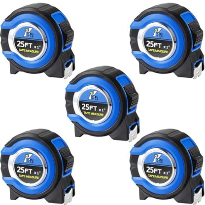 Youyole 5 Pack Tape Measure Fractions 1/8 Steel Blade,25 Ft X 1 in,Blue - size: 25 ft X 1 in