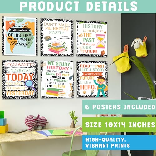 KATINAT 6pcs History Posters for Classroom, Social Studies Classroom Decorations, 10x14in World History Posters for Elementary, Middle school, High school, Composition Notebook Classroom Decor - color: History Poster