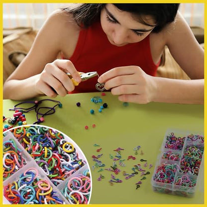 1200Pcs 8mm 10mm Colorful Mini Screw Eye Pins & Open Jump Rings Kit