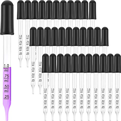 TecUnite 40 Pcs Glass Eye Dropper 1 ml, Pipettes for Essential Oil
