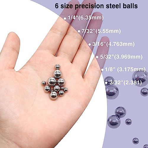 Taiss 620PCS 304 Stainless Steel Precision Balls,Bicycle Bearing Balls Assortment Kit,6 Sizes Steel Balls 1/4" 7/32" 3/16" 5/32" 1/8" 3/32",Precision Steel Ball F-086-620PCS - size: 620PCS