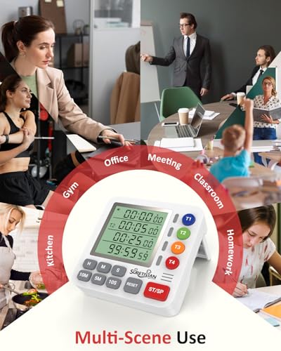 Digital Kitchen Timer with 4 Channel, Loud Alarm and Silent Mode - color: White