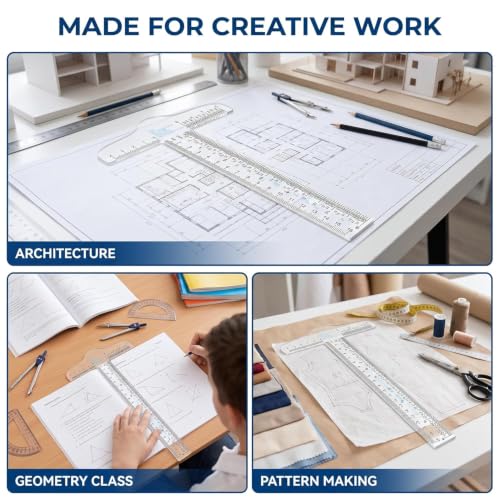 Clear Acrylic T-Square Ruler, T Square Ruler, Drafting Tools, Drafting T, T Transparent for Crafting and Drafting,Education and Crafts (6 Inches)