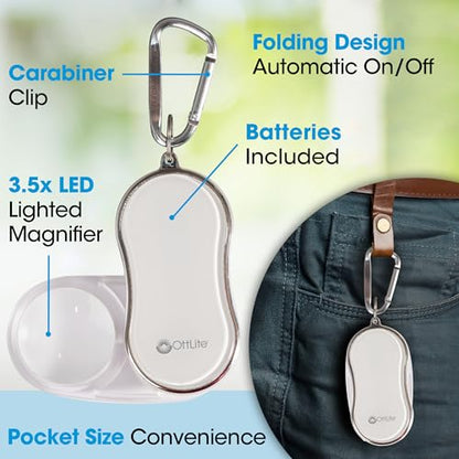 OttLite Pocket LED Magnifier with Carabiner Clip, White - color: White