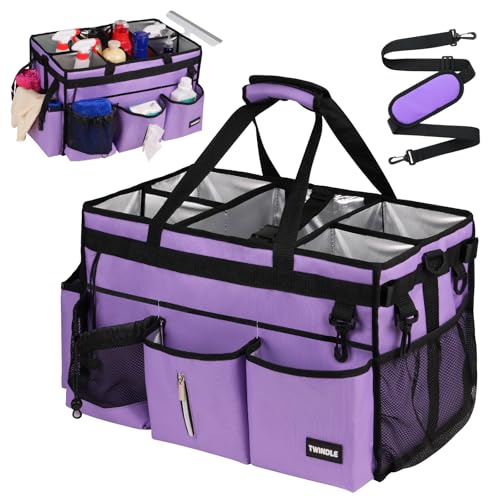 Large Cleaning Caddy Bag With Detachable Divider,Caddy Organizer With Handle,Cleaning Supply Storage With Adjustable Shoulder Strap & Waist Belt For Cleaners,Cleaning Housekeepers - color: Purple, size: Large