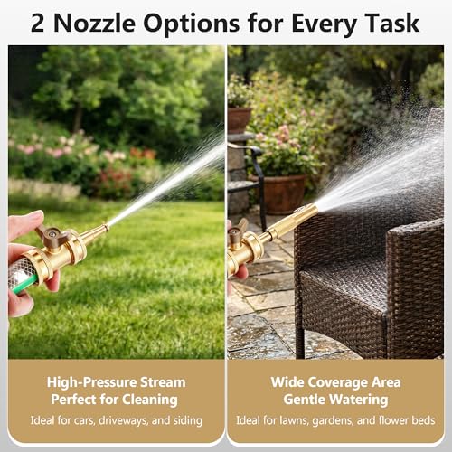 4 Pcs Brass Hose Nozzle Kit, High Pressure Jet & Spray Nozzles(1 Long Jet + 1 Short Spray), Water Hoses Nozzle with Easy Turn Brass Hose Shut off Valve, 3/4”GHT Connector for Garden, 10 Rubber Washers - style: 1 Long Jet + 1 Short Spray