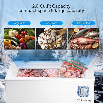 Kismile 2.0 Cubic Feet Chest Freezer, Compact Deep Freezer for Home, White - color: White, size: 2.0 Cu.ft