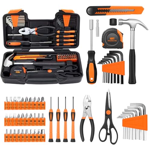 58-Piece Household Tool Set for home with Plastic Toolbox Orange - color: Orange, size: 58-Piece