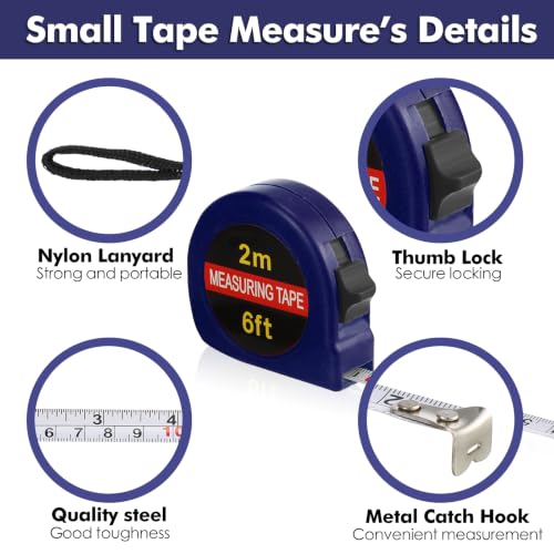 Copkim 50 Pcs Mini Tape Measure Keychain Bulk 6 Ft Retractable,Navy Blue - color: Navy Blue