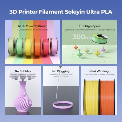 Soleyin PLA Filament 1.75mm 2KG, Gray & White 3D Printer Filament 2 Pack 1kg Spool, Neatly Wound, ±0.02mm Accuracy, Strong Adhesion, High-Speed Printing, No Warping, Fits Most FDM Printers - color: Gray+white, size: Pla