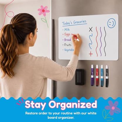 20"x13" Magnetic Dry Erase Board for Fridge with 4 Markers and Eraser - size: 17"W x 21"H