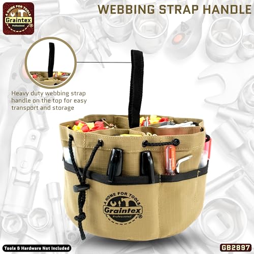 Graintex GB2897 18 Pockets Grab Bag Khaki Color Rip-Stop Canvas Drawstring Closure, Small Parts Organizer Bag, Parachute for Screws, Tools, - color: Khaki