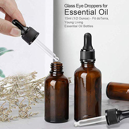 YGDZ Droppers for Essential Oils 15 Pack 15ml (1/2 Ounce) Glass Eye Dropper Tops - Fit for DoTerra Young Living 15ml Essential Oil Bottles - size: 15 Count (Pack of 1)