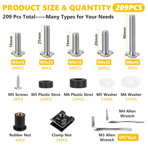 209PCS Motorcycle Fairing Bolt Kit, M5 M6, 304 Stainless Steel