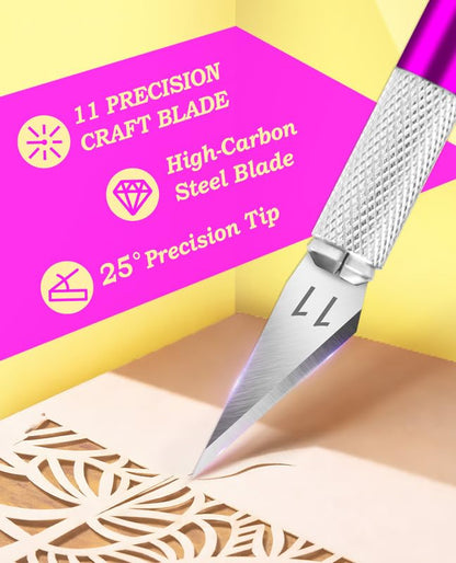 DIYSELF Craft Knife Set with 20 Extra #11 Blades, Aluminum Handle, Ruler - color: Purple-20pcs