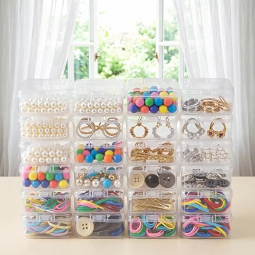 31Pcs Clear Plastic Storage Organizer, 30 Mini Square Portable Cases & 1 Large Container, Durable Sorting Holder for Jewelry, DIY Craft Accessories & Tiny Daily Parts