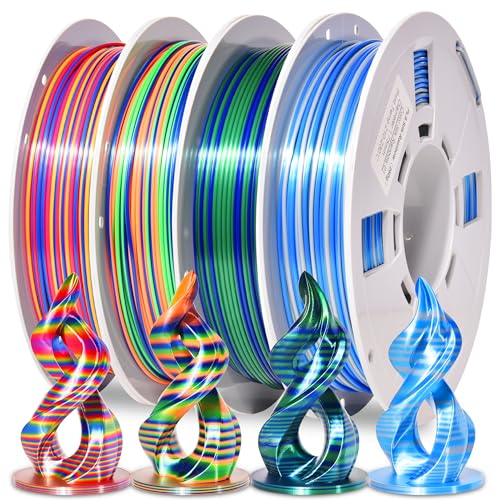 PINBALL Silk Rainbow 3D Printer Filament Bundle, Shiny Multicolor PLA Filament Fast Color Change, 250g Spool, 4 Rolls, 4 Colors - color: Pla-250g*4-silk Rainbow, size: PLA-250g*4