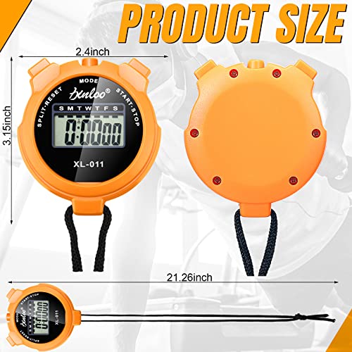 TOODOO 12 Pack Multi Function Digital Stopwatch Timer Bulk Sports Stopwatch with Lanyard Plastic Display Waterproof Date Time Alarm Timer for Coaches Fitness Referees - color: Orange