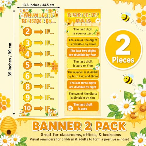 Educational Math Posters for Middle School Large Divisibility Mathematics Banner Bee Theme Classroom Decor Yellow Bee Math Posters Bulletin Board for Elementary High School Classroom Teacher Wall - style: Bee