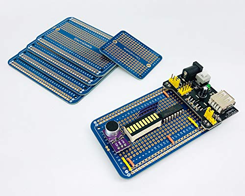 ElectroCookie Solderable Breadboard PCB Board for Electronics Projects Compatible for DIY Arduino Soldering Projects, Gold-Plated (5 Pack + 1 Mini Board, Blue) - color: 1.Blue
