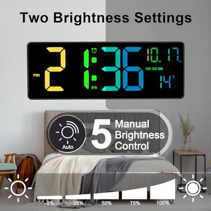 16" Bluetooth Digital Wall Clock - Auto Time Sync, 10 RGB Colors - color: Rgb