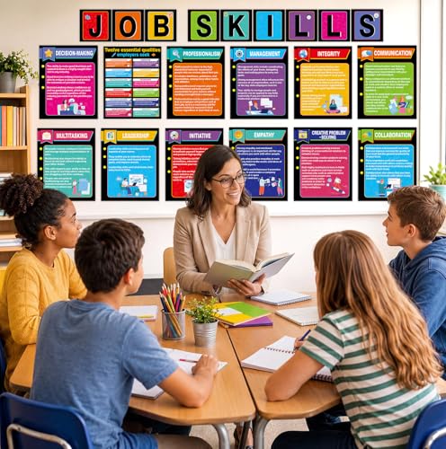 22 Pcs Job Skills Posters Back to School Classroom Decorations Essential Qualities Employer Seek Posters Educational Bulletin Board Set for High School College Library Workplace Wall Decor, Coloful