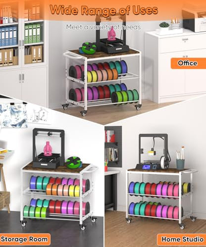2-Tier 3D Printer Filament Storage Rack with Stand & Wheels, White - color: white, size: 2-tier