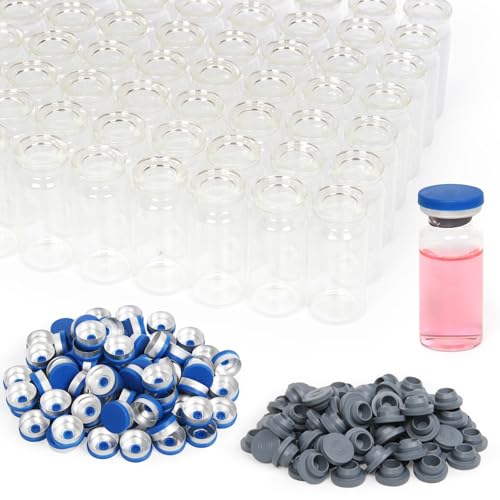 100 Pack 10ml Clear Glass Vials with Caps – 2.5 Dram Lab Headspace Vials - color: Clear Vial Blue Cap, size: 10ml