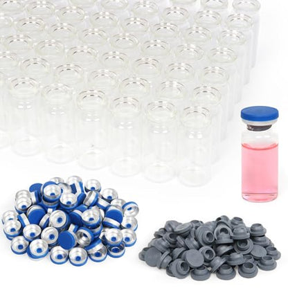 100 Pack 10ml Clear Glass Vials with Caps – 2.5 Dram Lab Headspace Vials - color: Clear Vial Blue Cap, size: 10ml