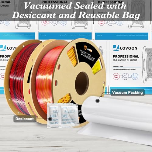 LOVOON Silk PLA 3D Printer Filament Bundle 2 KG, PLA Filament 1.75mm, Shiny Silk Blue/Yellow/Red and Silk Black/Red, Color Changing 3D Printer PLA Filaments, 1KG X 2 Spools - color: Blue/Yellow/Red+black/Red, size: 2 kg