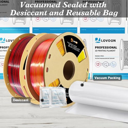 LOVOON Silk PLA 3D Printer Filament Bundle 2 KG, PLA Filament 1.75mm, Shiny Silk Blue/Yellow/Red and Silk Black/Red, Color Changing 3D Printer PLA Filaments, 1KG X 2 Spools - color: Blue/Yellow/Red+black/Red, size: 2 kg