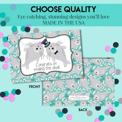 Amanda Creation Funny Wedding Card for Newlyweds, Wedding Card Funny Seal Sealing the Deal Design, 4x6 Blank Inside with Silver Envelope - style: Seal