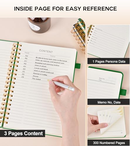 PERCUN Spiral Notebook 300 Numbered Lined Pages Hardcover Journal 5.9"x8.5" - color: Green, size: A5 size (5.9in x 8.5in)