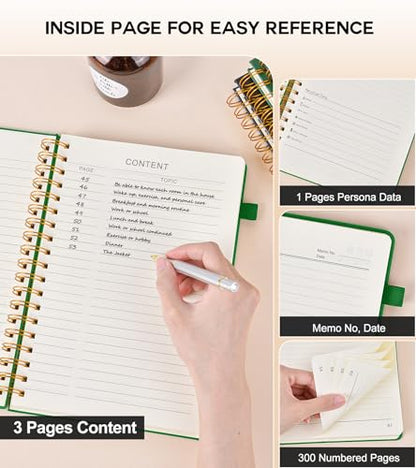 PERCUN Spiral Notebook 300 Numbered Lined Pages Hardcover Journal 5.9"x8.5" - color: Green, size: A5 size (5.9in x 8.5in)