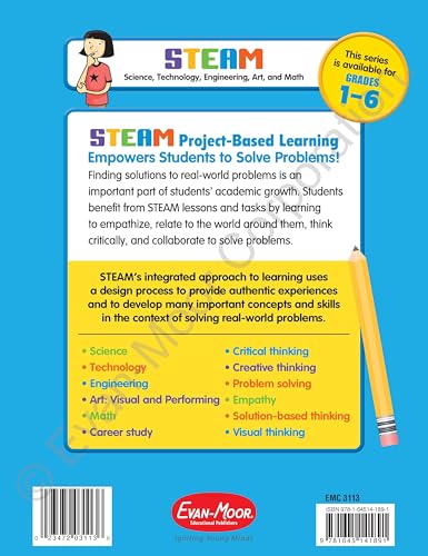 Evan-Moor STEAM Project-Based Learning, Grade 3 Activities Homeschooling and Classroom Resource Workbook, Reproducible Worksheets, Hands-On Projects, Problem Solving, Art, Puzzle, Real-World Topics
