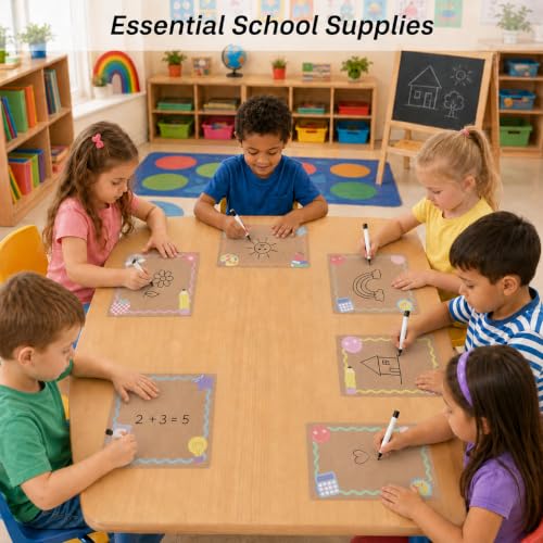 Cinrobiye 24 Pcs Dry Erase Stickers for Classroom Tables, Reusable Writable Decals with 2 Scrapers, Waterproof Dry Erase Spots for Desks, Whiteboards, Walls, Teacher Classroom School Supplies - color: Brown
