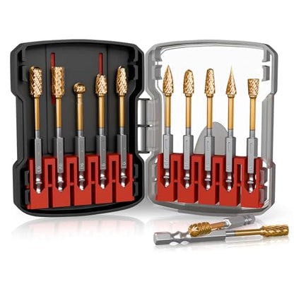 CATITO 10Pcs Carbide Burr Set with 1/4" Quick-Change Shank - size: 10PCS-HEX