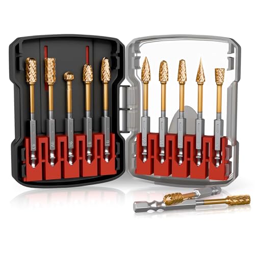 CATITO 10Pcs Carbide Burr Set with 1/4" Quick-Change Shank - size: 10PCS-HEX