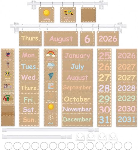96 Cards Classroom Bulletin Board Decorations Set for Teachers,Flip Calendar with Holder for Classroom,Adjustable Calendar,Preschool Elementary Home Decor Supplies（Pastel） - style: Pastel