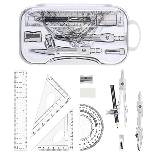 Vobou 10 pcs Math Geometry Set Student Supplies,Compass Kit Set (Grey） - color: White