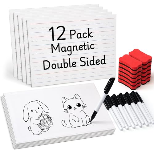 GAMENOTE 12 Pack Magnetic Dry Erase Lap Boards, Lined and Blank, 9 x 12 in