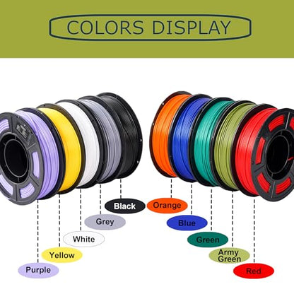 250g PLA+ Filament 1.75mm Bundle, 3D Printer Filament Bulk, Neatly Wound, Individually Vacuum Packed, 3D Printing PLA Plus Filament Set, 250g Spool, 10 Rolls - color: Plus Blue+ Red+ Silvery Gray+white+black+army Green+green+yellow+purple+orange