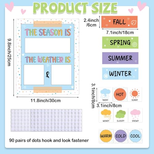 Pastel Watercolor Season and Weather Calendar Bulletin Board Season Calendar Posters with Weather Cards Hook and Loop Dots for Classroom Wall Decor Preschool Kindergarten Student Teacher Supplies - style: Pastel Watercolor