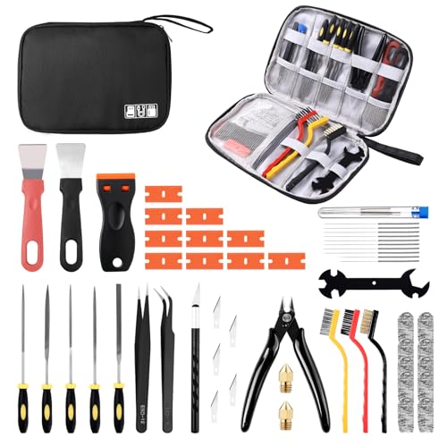3D Printer Tool Kit 46Pcs with Nozzle Cleaning Kit & Deburring Tool - Complete Accessories Set Includes Scrapers, Brushes, Files, Wire Cutter for All FDM/SLA Printers