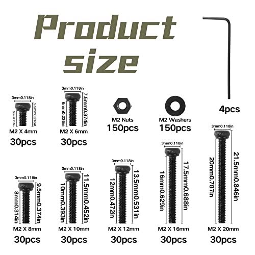510 Pcs M2 Socket Cap Screws Metric Hex Bolt Nuts Washers 12.9 Grade Alloy Steel Screw Hex Socket Head Cap Small Machine Screws Kits with Wrench Key
