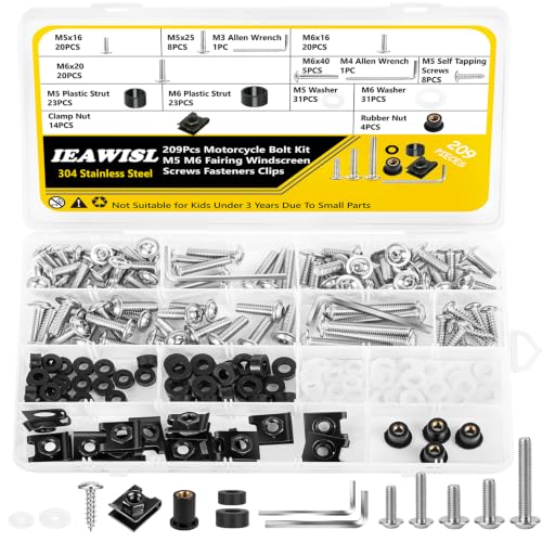 209PCS Motorcycle Fairing Bolt Kit, M5 M6, 304 Stainless Steel