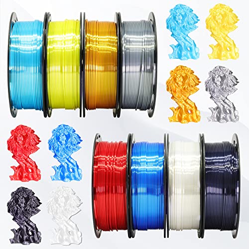 BBLIFE Silk PLA Filament, 1.75mm PLA 3D Printer Filament Bundle Pack - color: Gold, Silver, White, Black, Green, Purple, Red, Blue